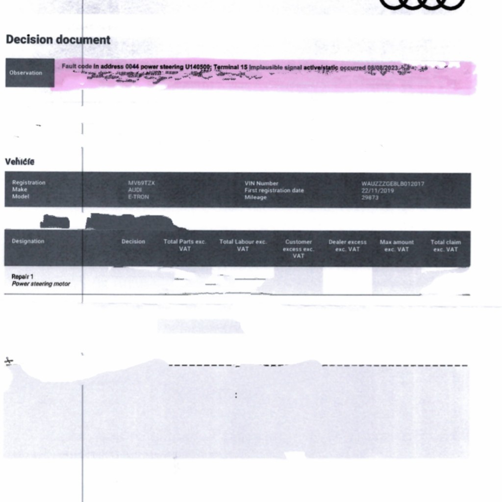 Electric Vehicle Parts: AUDI E-Tron Steering Rack (Power)